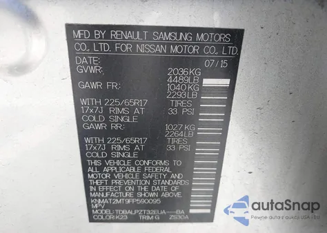 2015 Nissan Rogue S from USA, damaged, VIN KNMAT2MT9FP590095